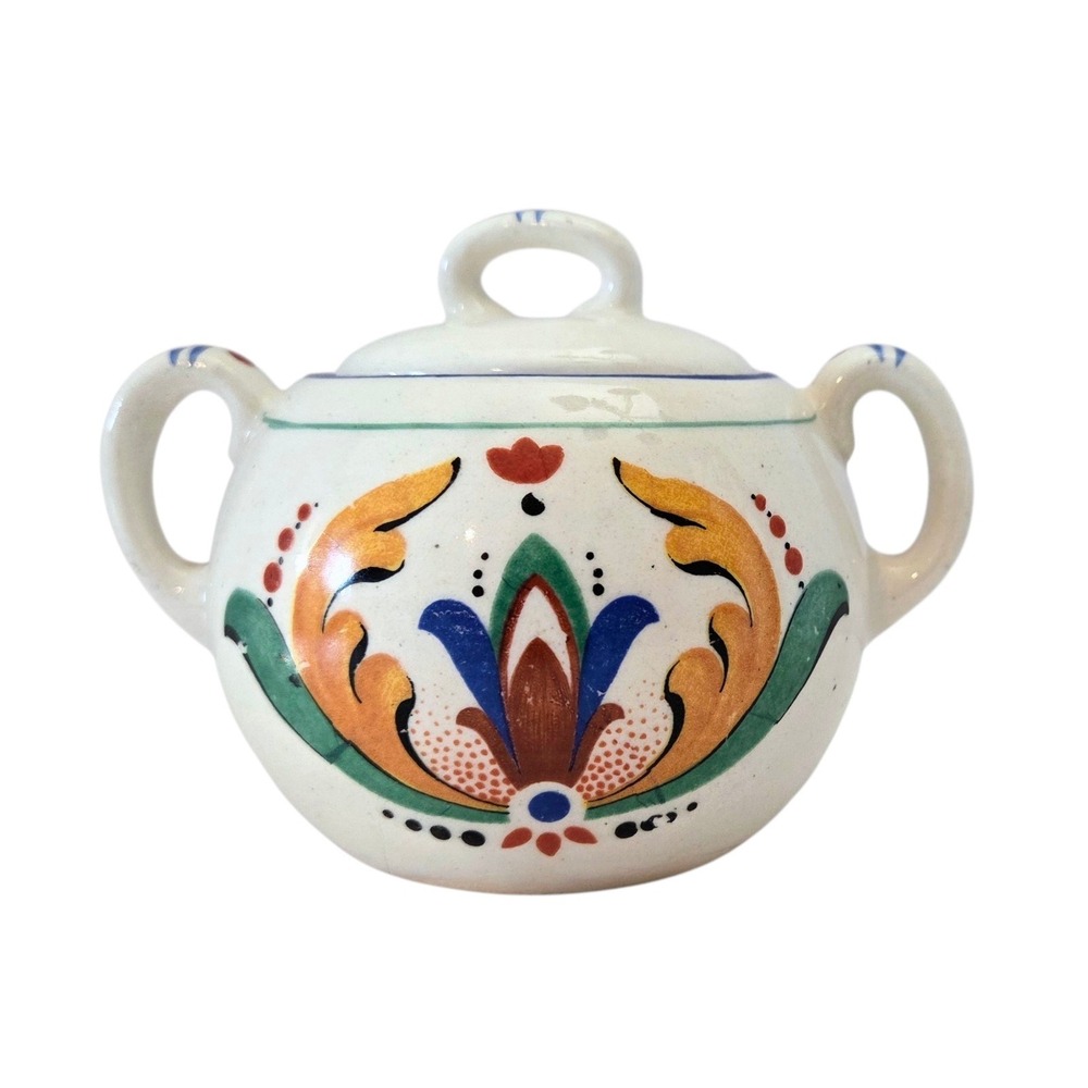 Vintage‎ Folk Art Fluer De Lis Sugar Bowl Dish Czechoslovakia RARE Replacement
